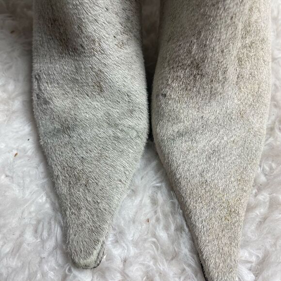 Leather Calf hair beige&gold snake skin pointed toe knee high heels boot… - Picture 7 of 14